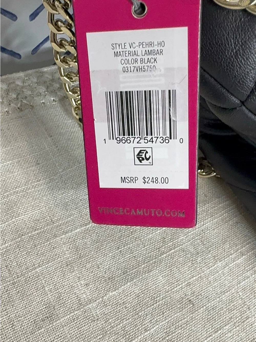 NWT Vince Camuto Black Quilted Leather Bag